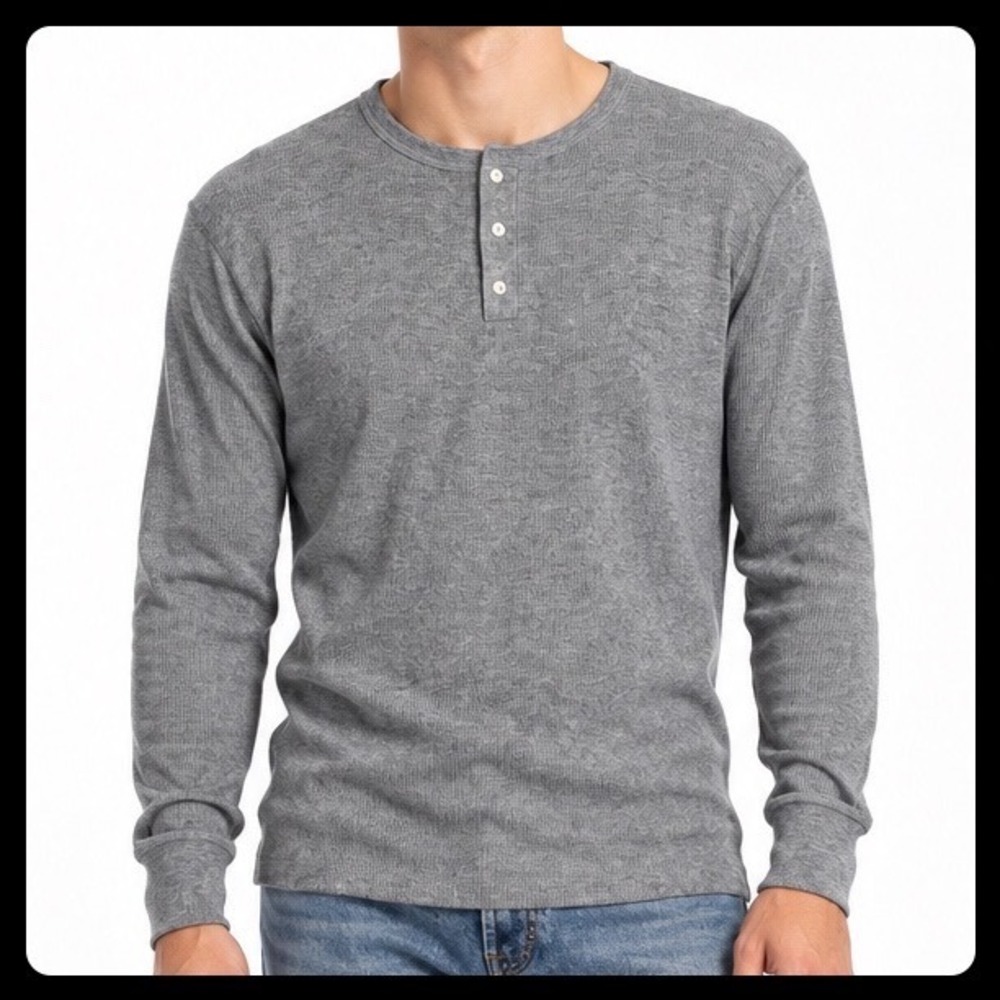 Lee Henley Shirt Men Large Gray Thermal Ribbed Thin Long Sleeve USA Vintage